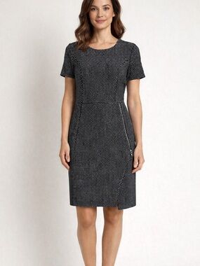 Kensie Black Dot-Print Short Sleeve Sheath Dress